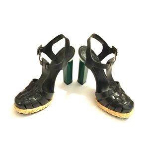 Elegant Black and Green Strappy Heels